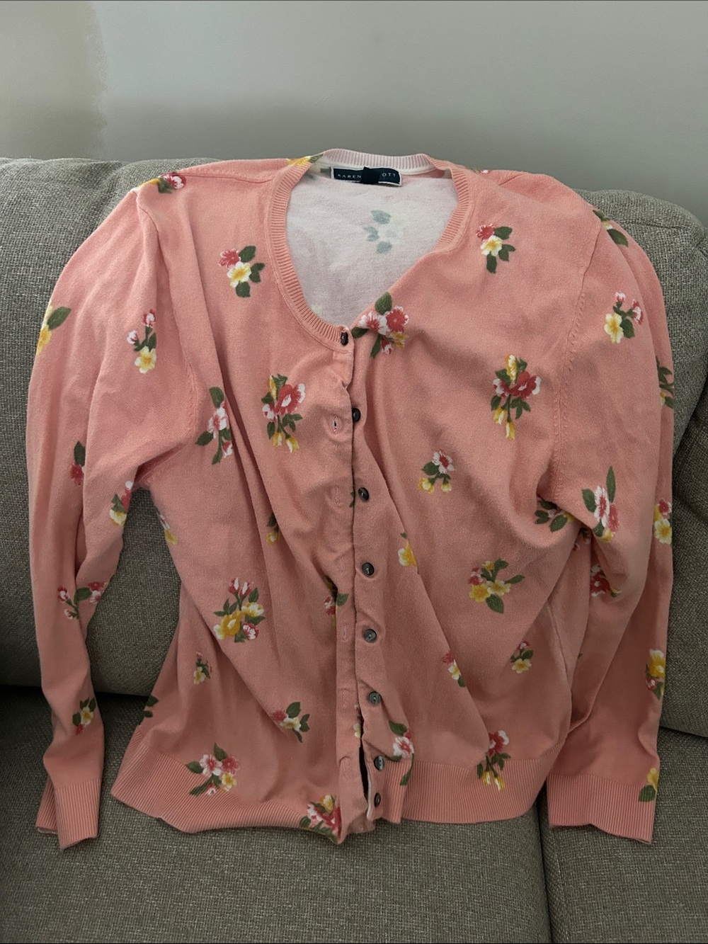 Karen Scott Pink Floral Knit Cardigan Lightweight Size XL